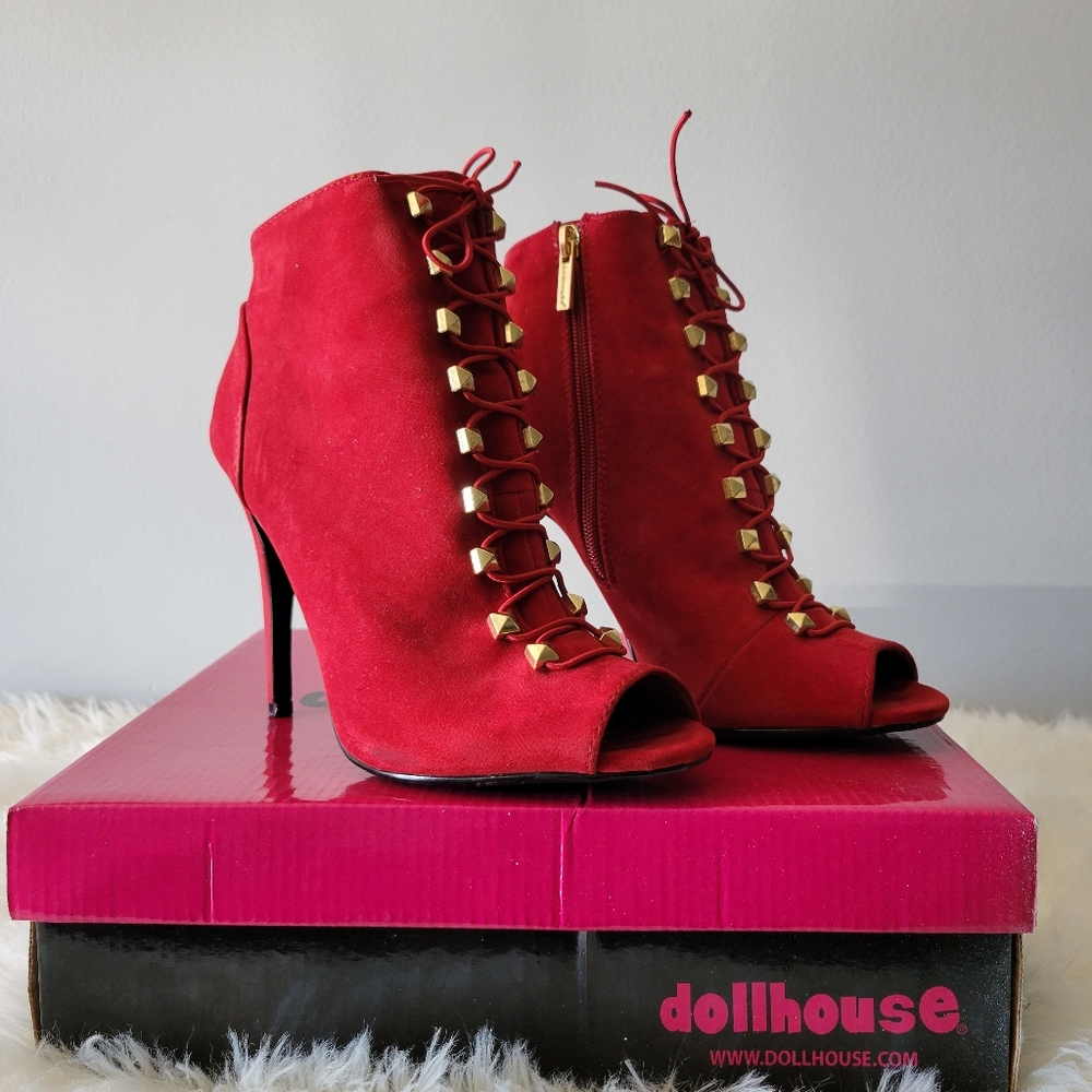 Doll House Lace Up Bootie Red (Sz 8)